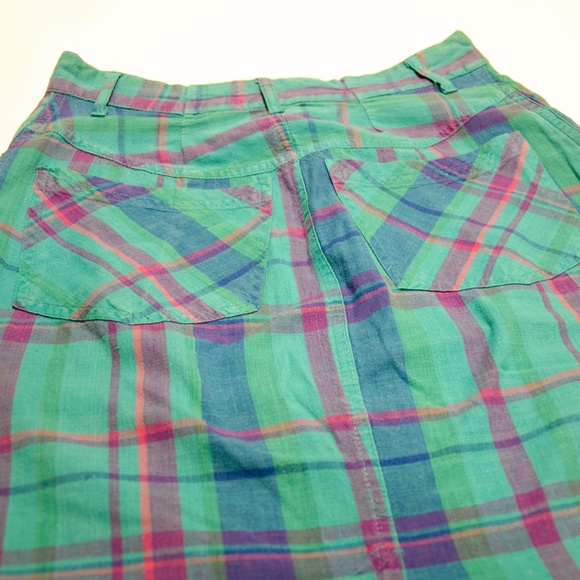Vintage 1990's blue green teal magenta high waisted plaid mini skirt - Picture 8 of 8